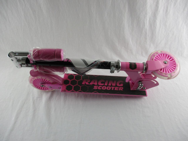 Klappbarer Racing Scooter für Kinder mit LED Rädern, pink