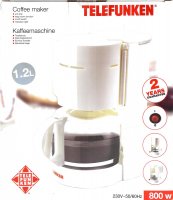 Kaffeemaschine Telefunken 1,2 L 800 Watt weiss Schwenkfilter