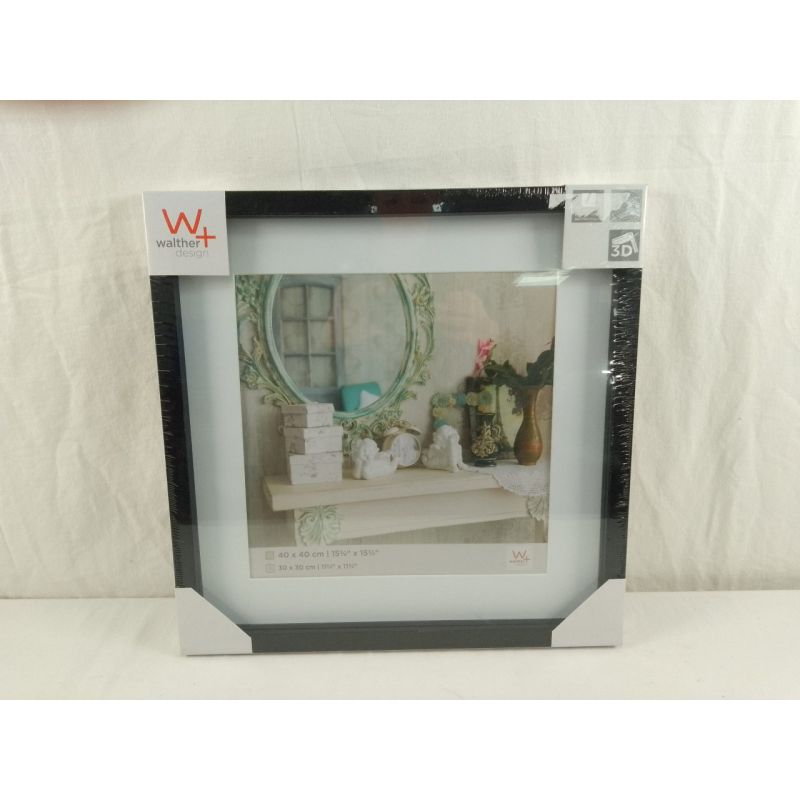 Walther 3D  Bilderrahmen Holz Stockholm schwarz 40x40 cm Passepartout 30x30 cm