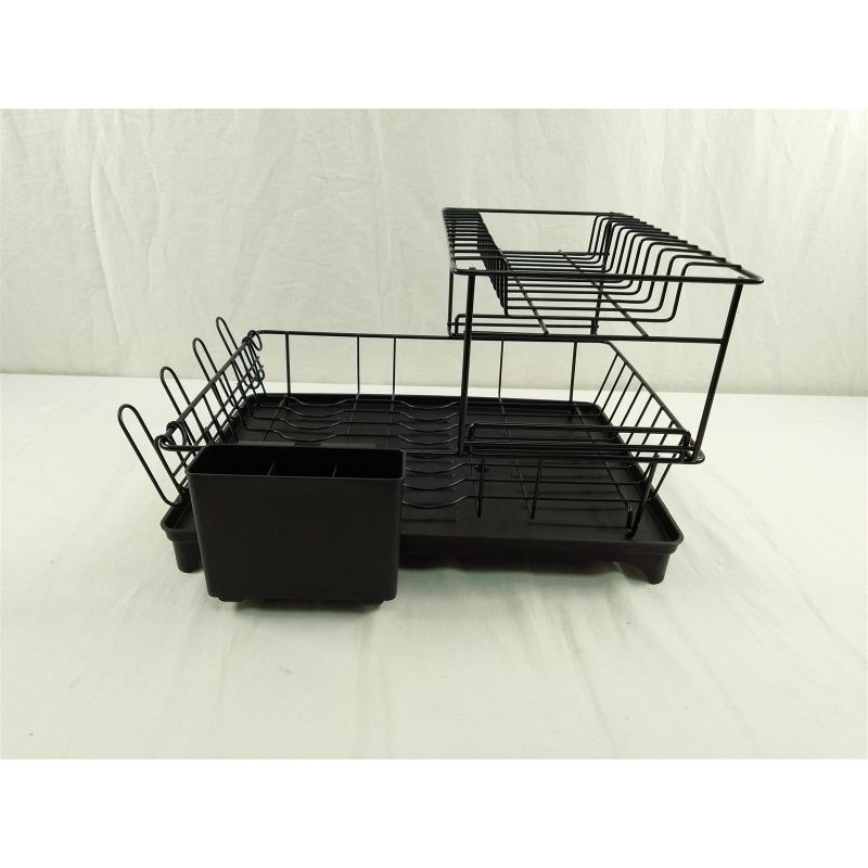 Dripex Geschirrständer Abtropfgestell Schwarz 2 Ebenen mit Glashalter Küche